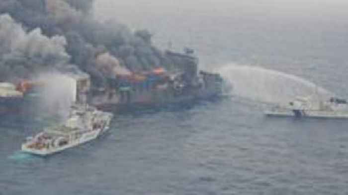 Four crew members missing as Singapore-flagged cargo ship burns off India coast