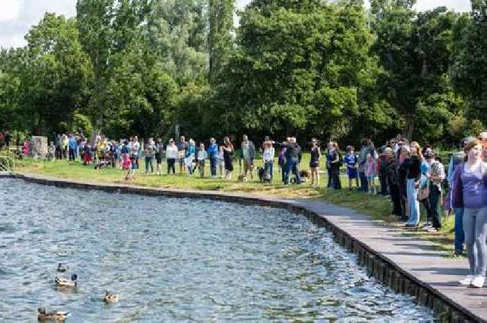 Cosmeston Lake campaigners form human chain in protest over aqua park 'tragedy'