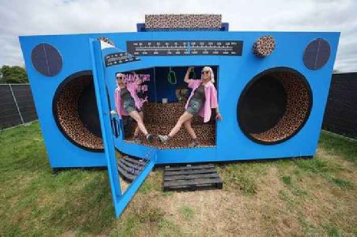 Sir Rod Stewart designs leopard print Glastonbury toilet in shape of giant boombox