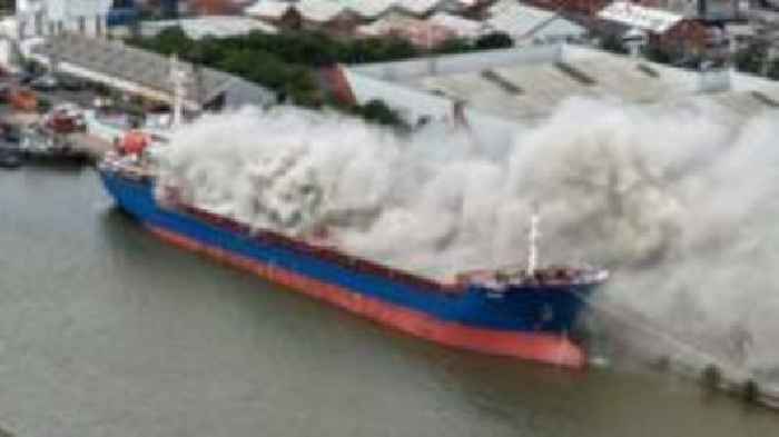 Ship on fire in Hull dock - shops and roads closed