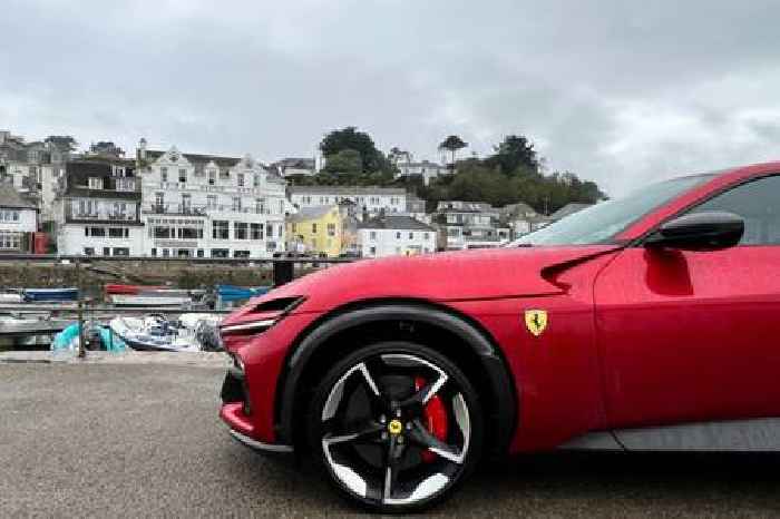 Driving a Ferrari Purosangue through sleepy St Mawes, Cornwall