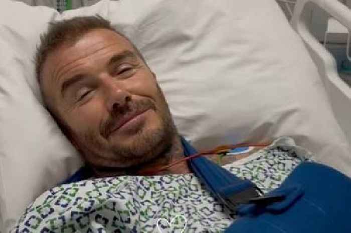 David Beckham pictured in hospital as wife Victoria sends emotional four-word message