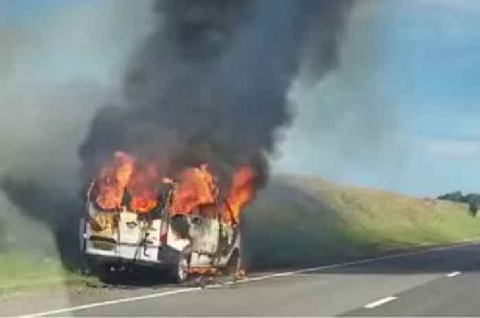 Dramatic moment van bursts into flames on busy Scots road