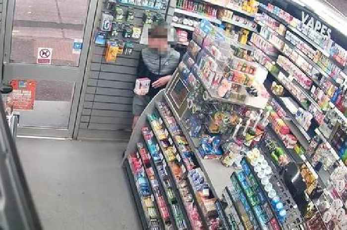 Youth caught on camera jumping behind corner shop counter to steal box of vapes