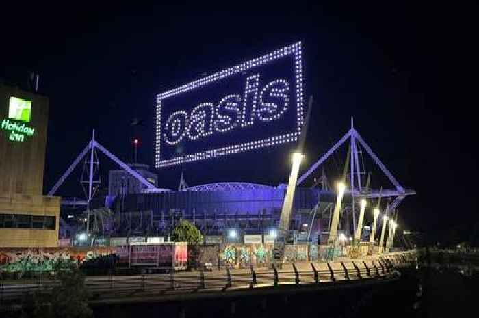 Oasis logo displayed in amazing lights show over Principality Stadium
