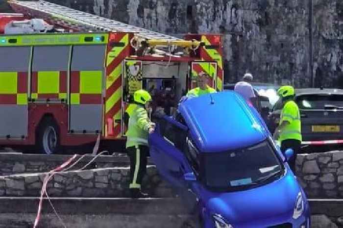Driver's nightmare after car falls off wall and lands on Devon beach spot