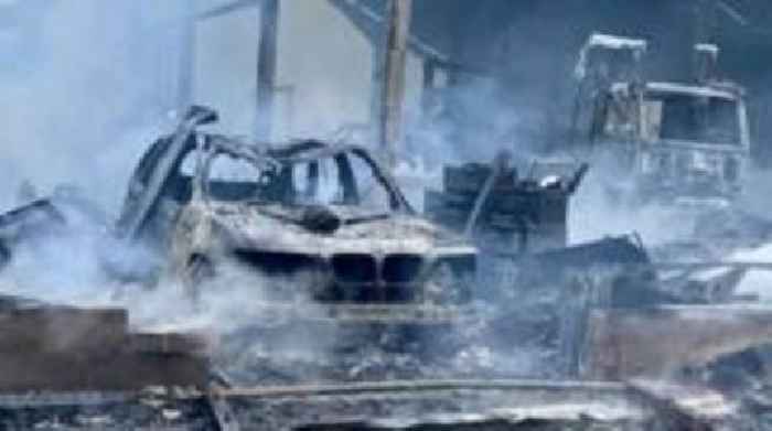 Cylinders explode at farm buildings fire