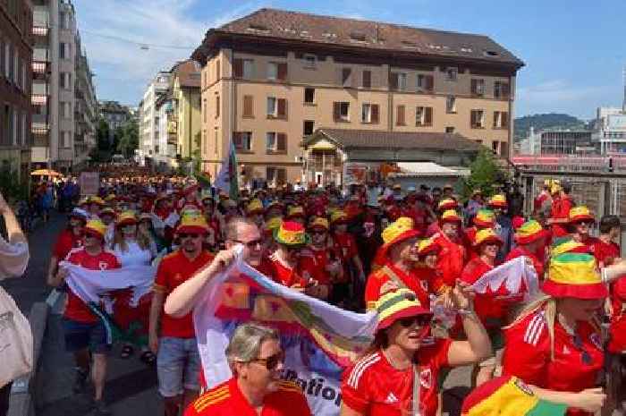 Thousands of marching Wales fans bring Swiss city streets to standstill in stunning scenes