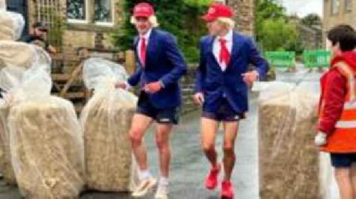 Olympic champion dons Trump costume for straw race