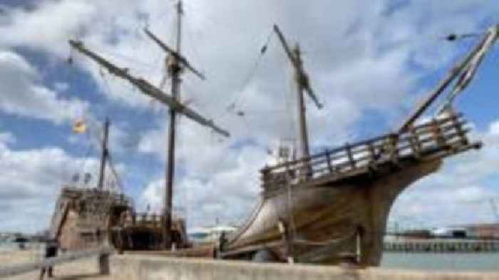 'Christopher Columbus' ship docks in seaside town
