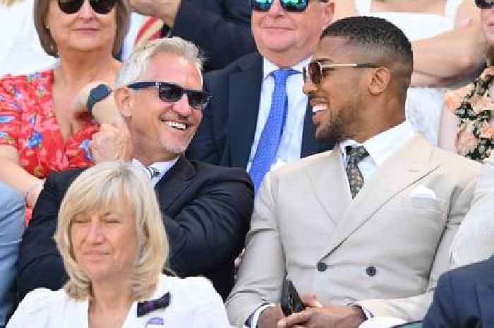 Gary Lineker suffered injury at Wimbledon as he was forced to bite his tongue next to Anthony Joshua