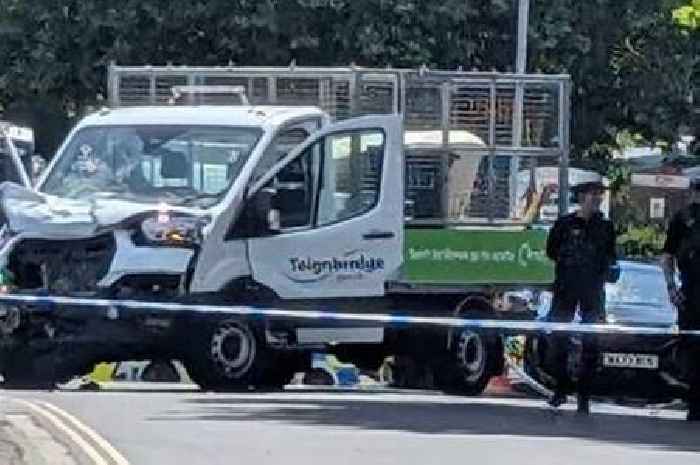 Council van smashed up after motorbike crash near Aldi shop in Newton Abbot