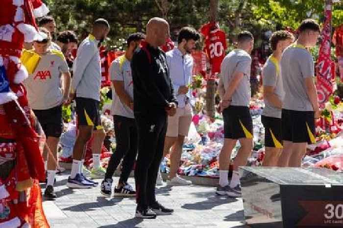 Diogo Jota's wife and Liverpool players visit sea of tributes laid outside Anfield