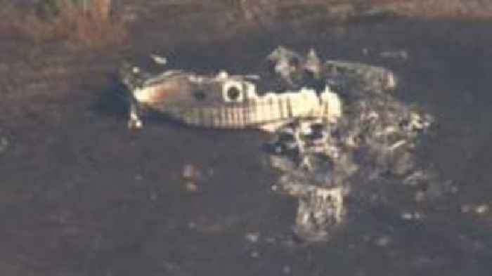 Aerial video shows plane crash site and wreckage