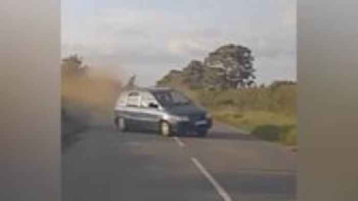 Moment drink-driver loses control on country road