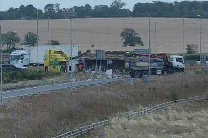 Delays on A14 in Cambridgeshire as 'rubbish truck tips over'