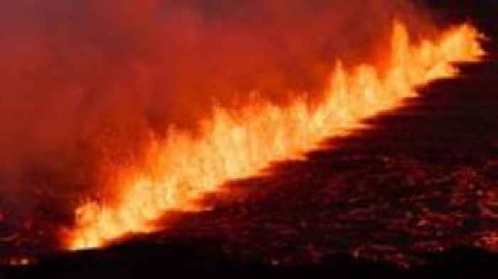 Volcano erupts in Iceland spewing lava from the ground