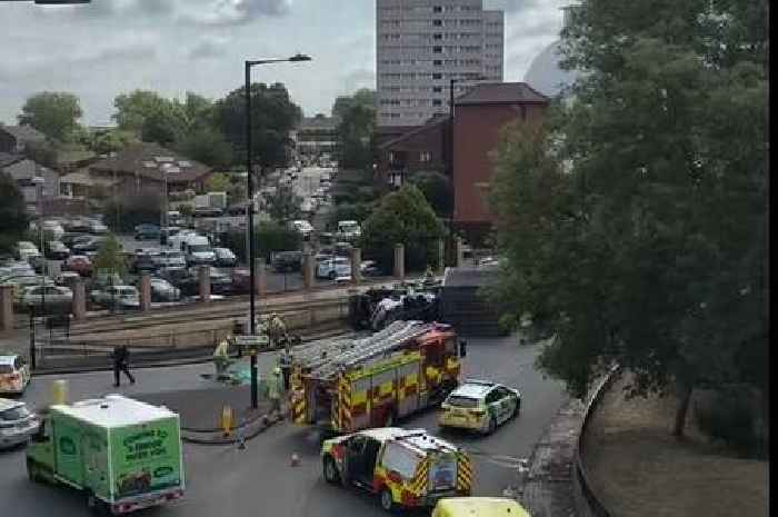 Lorry overturns at Hockley Circus roundabout live as road blocked
