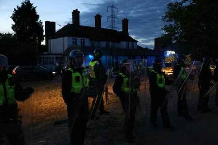 Protesters clash as eggs thrown and police hit with projectiles outside asylum seeker hotel