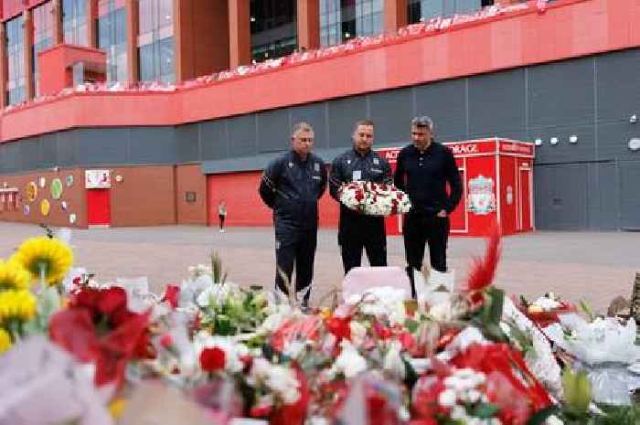 Stoke City make poignant visit to Diogo Jota memorial at Anfield