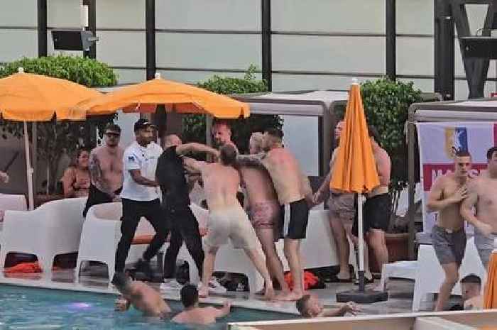 Benidorm hotel pool fight breaks out with brawlers thrown in water and sunbathers punched