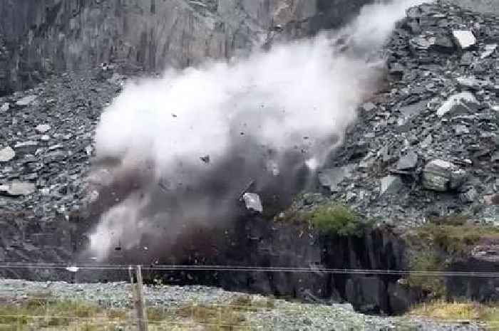 Terrifying scenes as walkers flee huge falling rockface at Welsh beauty spot