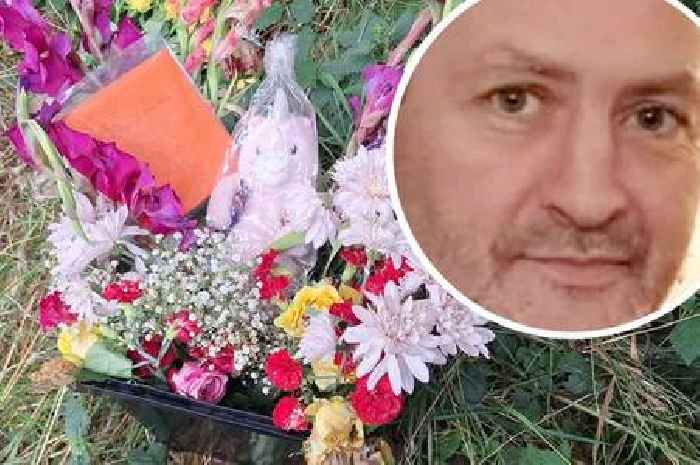 Touching flowers left at scene of Cornwall murder investigation in woods at Sticker