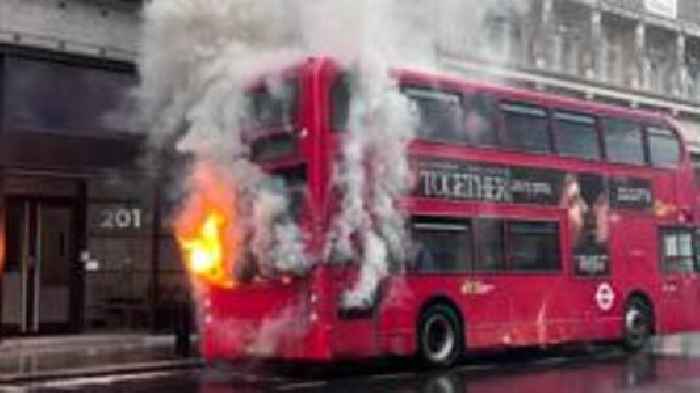 Watch: Bus in flames in central London