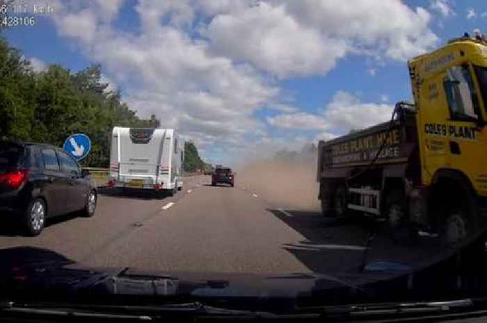 Lorry almost causes horror pile-up after driving down wrong side of motorway