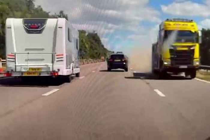 Video shows lorry inches from head-on smash after careering onto  wrong side of motorway