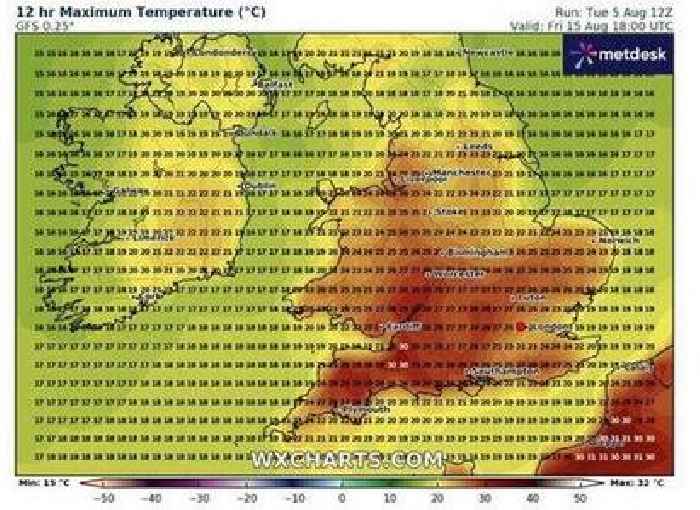 Hot weather maps show the date only 9 counties in England avoid 30C heat