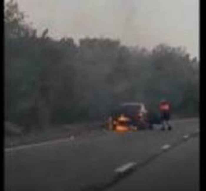 A12 shut after fire causes trail of flaming debris