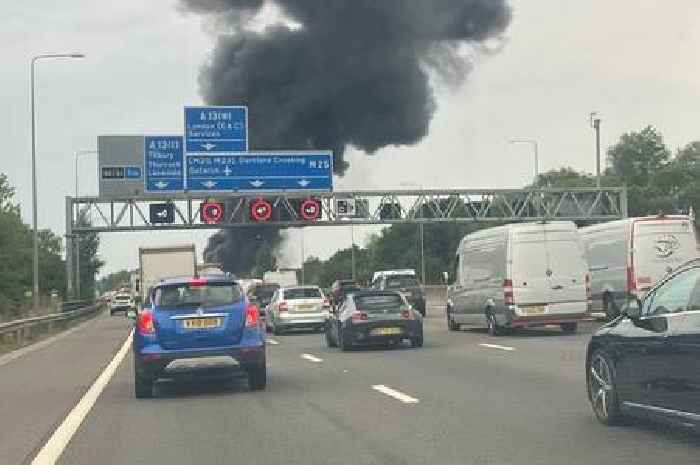 Live M25 updates as lorry catches fire near Lakeside Shopping Centre causing long delays