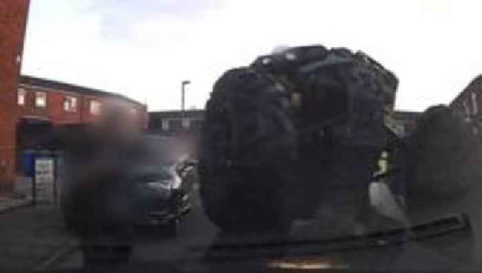 Dashcam shows quad bike flip over police car bonnet