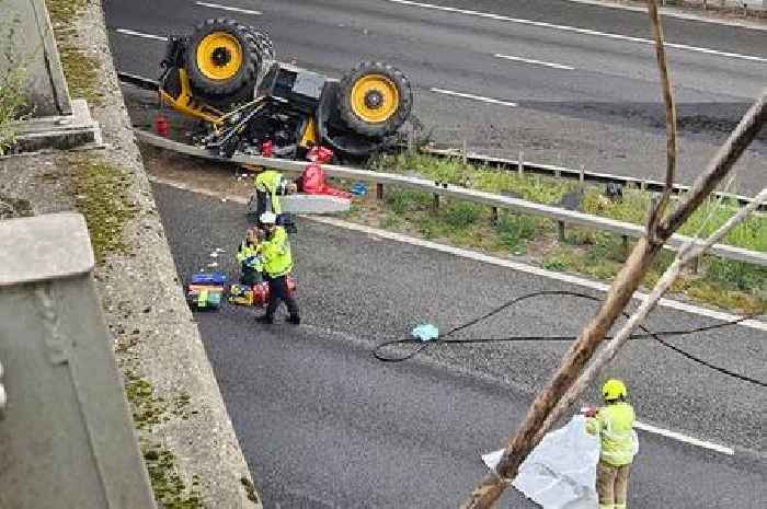 Man airlifted to hospital after tractor falls off bridge onto motorway
