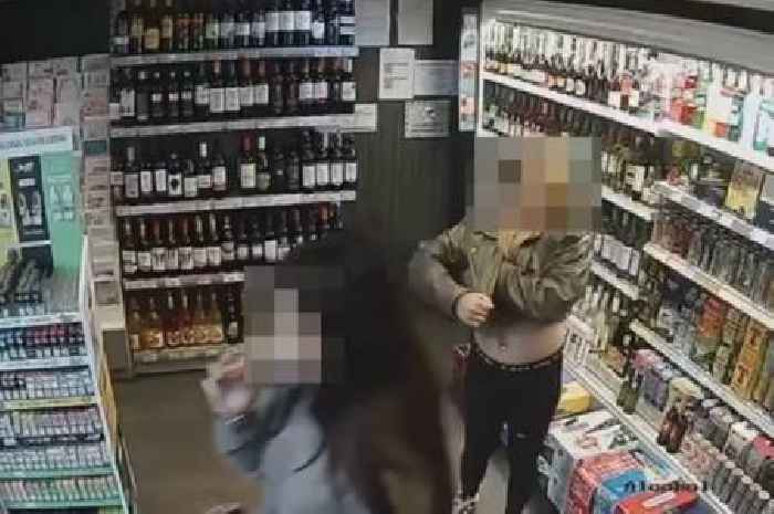 Moment gang of yob teens raid shop for cans of booze before fleeing