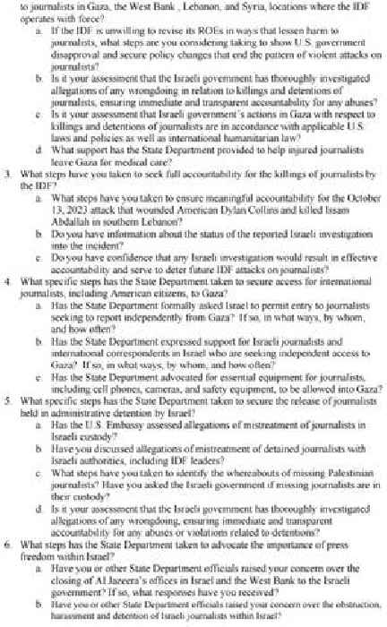 17 Senators Demand US Pressure Israel Over Killing Palestinian Journalists, Opening Gaza to Media