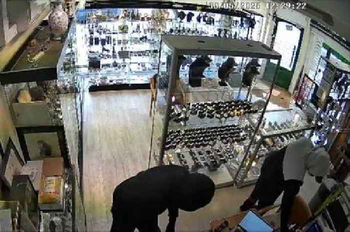 Horrifying moment armed thugs tie up shopkeeper in £50,000 jewellery raid