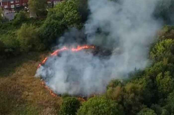 Bird's eye view of Park Hall Country Park inferno as warning issued