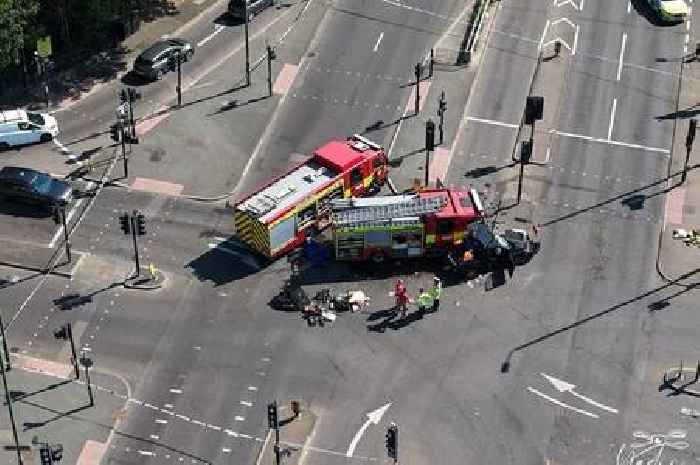 Six injured after fire engine and car crash on A12