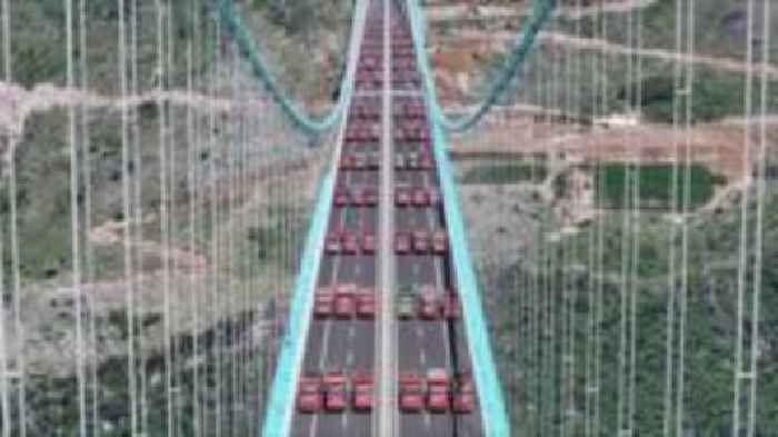 Watch: World's tallest bridge completes key load-bearing test