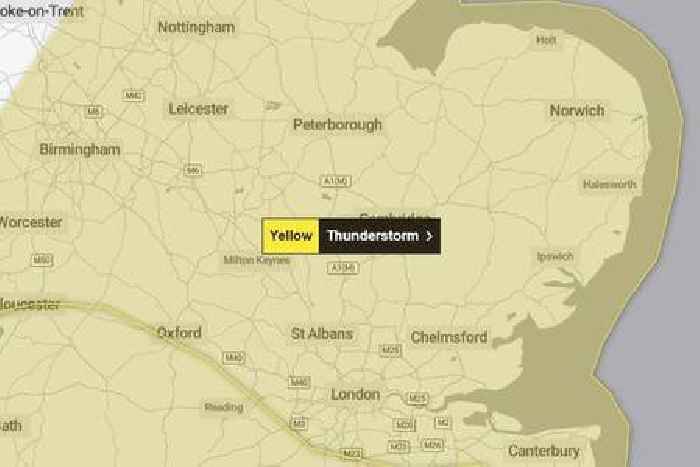 Met Office issues yellow weather warning for thunderstorms across Cambridgeshire