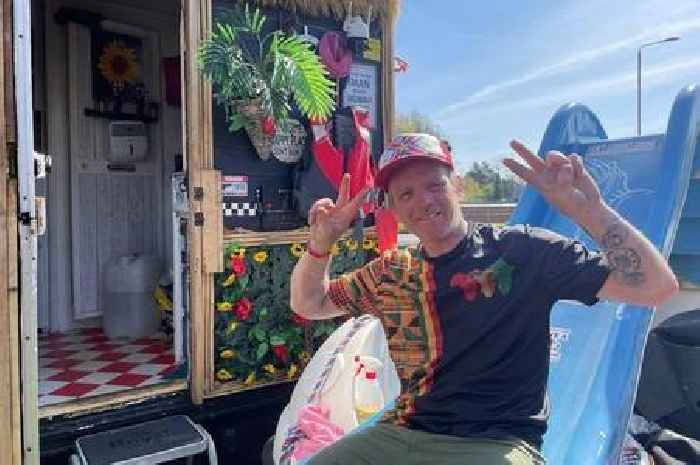 Derby's 'Yellow Caravan Man' returns to city centre island yet again