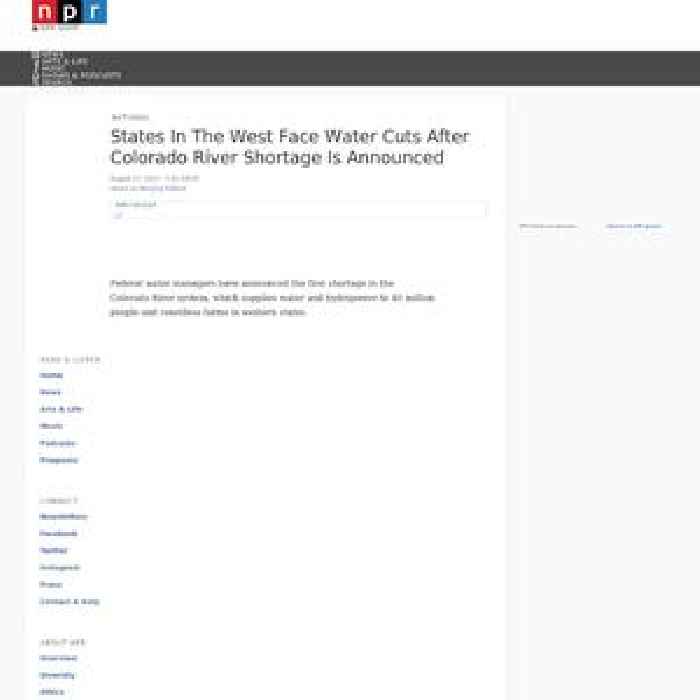 States In The West Face Water Cuts After Colorado River Shortage Is Announced
