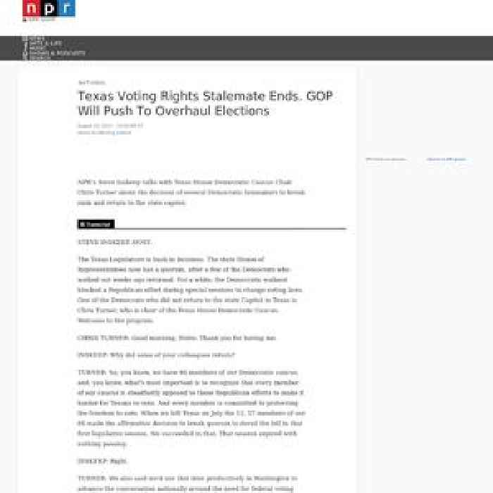 Texas Voting Rights Stalemate Ends. GOP Will Push To Overhaul Elections