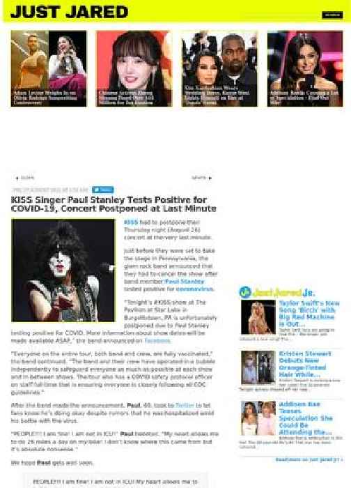 KISS Singer Paul Stanley Tests Positive for COVID-19, Concert Postponed at Last Minute