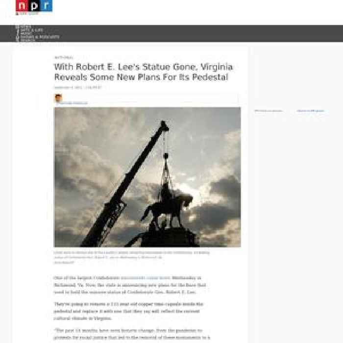 With Robert E. Lee's Statue Gone, Virginia Reveals Some New Plans For Its Pedestal