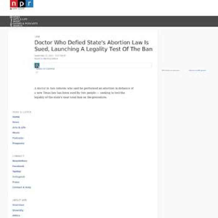 Doctor Who Defied State's Abortion Law Is Sued, Launching A Legality Test Of The Ban