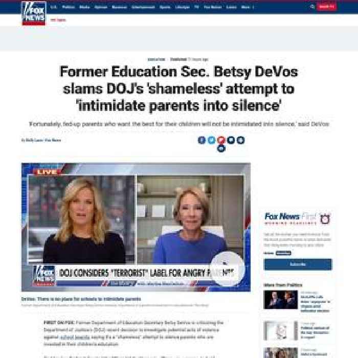 Former Education Sec. Betsy DeVos slams DOJ's 'shameless' attempt to 'intimidate parents into silence'