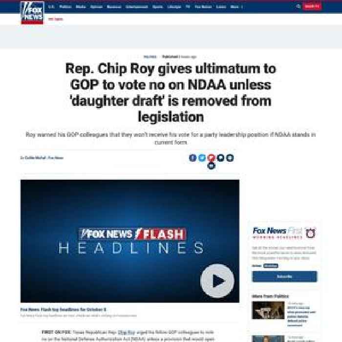 Rep. Chip Roy tells GOP to vote no on NDAA unless 'daughter draft' is removed from legislation
